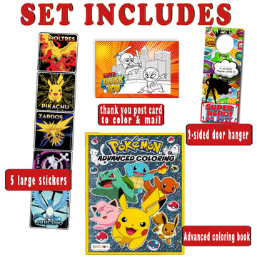 Pokemon Advanced Coloring And Stickers Activity Set- Bundle Includes Pokeman Advanced Coloring Book, Sticker Book, Pokeman Reward Stickers, 2-Sided Door Hanger