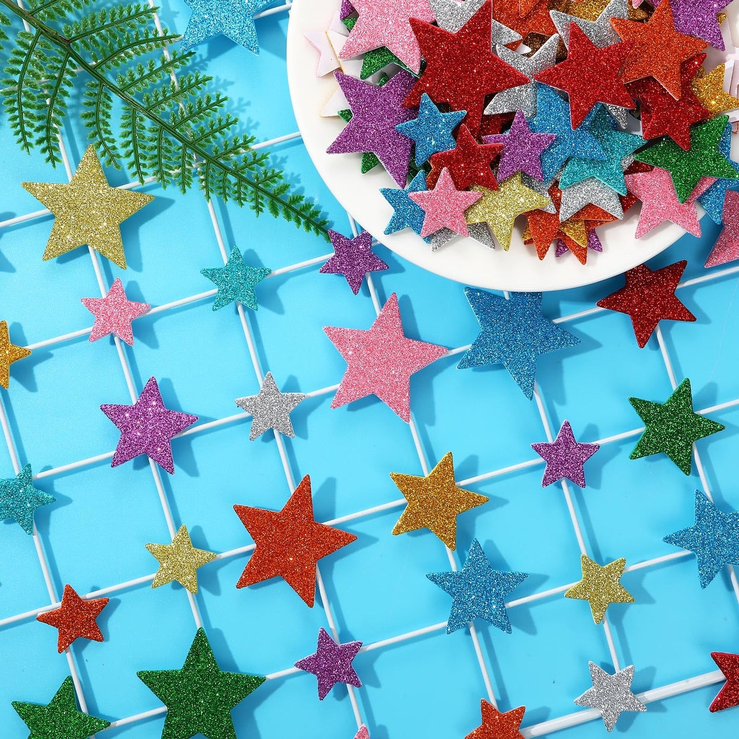 JULBEAR Colorful Glitter Star Foam Sticker, 300Pcs Stars Shapes Glitter Self Adhesive Foam Stickers for Kids Party Favors Toddle