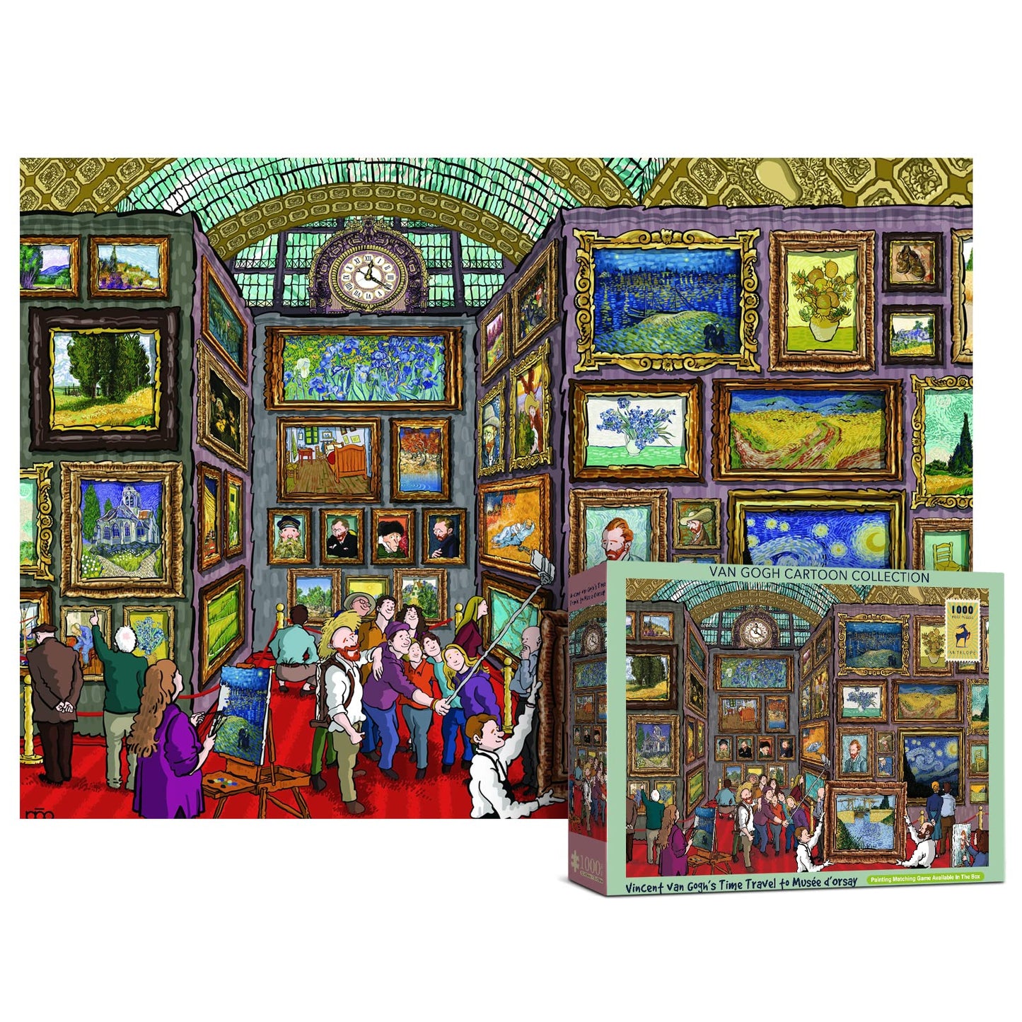 Antelope 2 in 1 1000 Piece Puzzle Bundle - Van Gogh's Time Travel to Muse Da Orsay - 1000 Piece Jigsaw Puzzle Bundle with Vase F