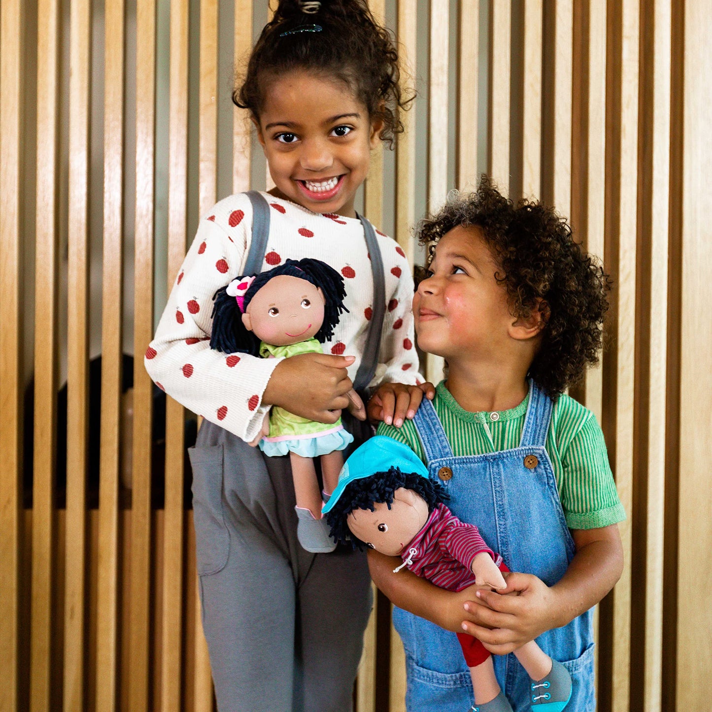 Haba Cari 12' Soft Doll - Machine Washable With Green Dress, Embroidered Face, Brown Eyes And Black Pigtails