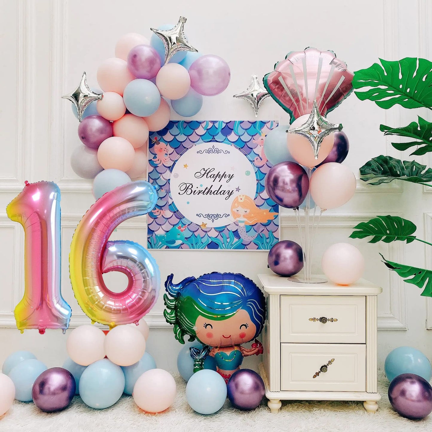 Smlpuame 40 Inch Number Balloons 0-9 Rainbow Gradient Large Number 16 Balloons, Digital Balloons For Birthday Party Celebration