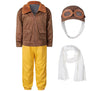 Pilot Aviator Costume Kids Coat Pants Hat Scarf Girl Boy Party Cosplay 11-12 Years Brown
