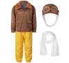 Pilot Aviator Costume Kids Coat Pants Hat Scarf Girl Boy Party Cosplay 3-4T Brown