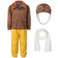 Pilot Aviator Costume Kids Coat Pants Hat Scarf Girl Boy Party Cosplay 5-6T Brown