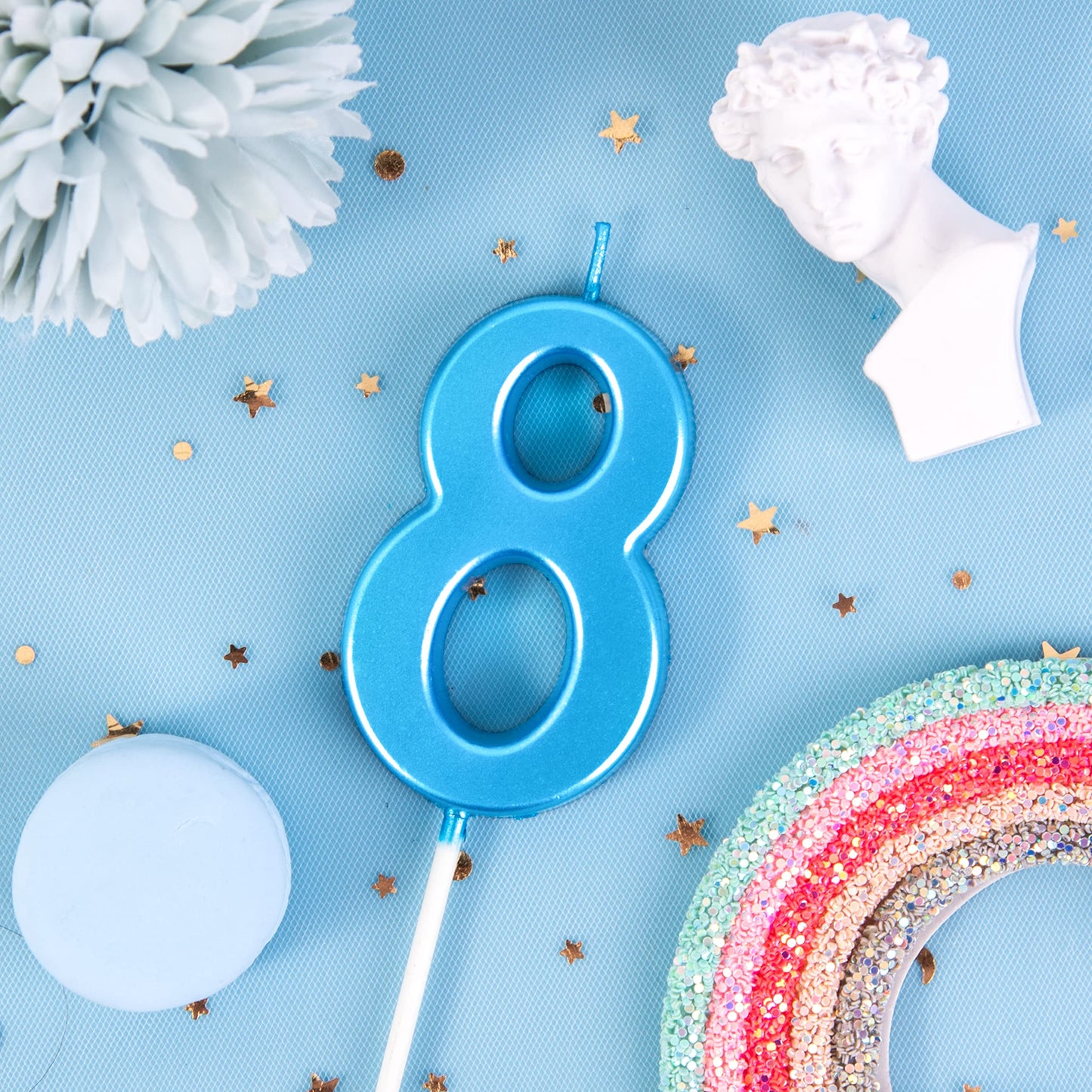 PHD CAKE 2.76 Inch Modern Blue 8 Number Birthday Candles, Blue Number Candles, Cake Number Candles, Party Celebration