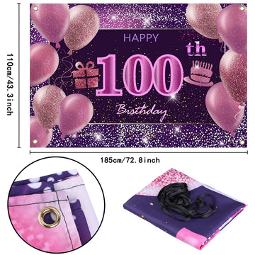 100Th Birthday Decorations For Girls Happy Birthday Banner Pink Decorations For A Party Birthday Backdrop For Women