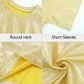 Happy Cherry 2Pcs Kids Girls Shiny Metallic Short Sleeve Crop Top with Pleated Skirt Set Dancewear Performance Costumes Gold 7-8