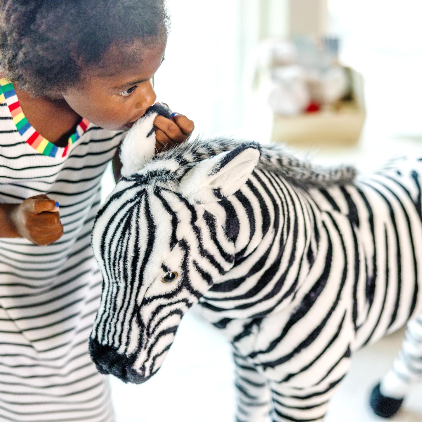 Melissa & Doug Giant Striped Zebra Stuffed Animal - Lifelike Black Textile Toy, Nearly 3 Feet Tall, Model 2184