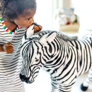 Melissa & Doug Giant Striped Zebra Stuffed Animal - Lifelike Black Textile Toy, Nearly 3 Feet Tall, Model 2184