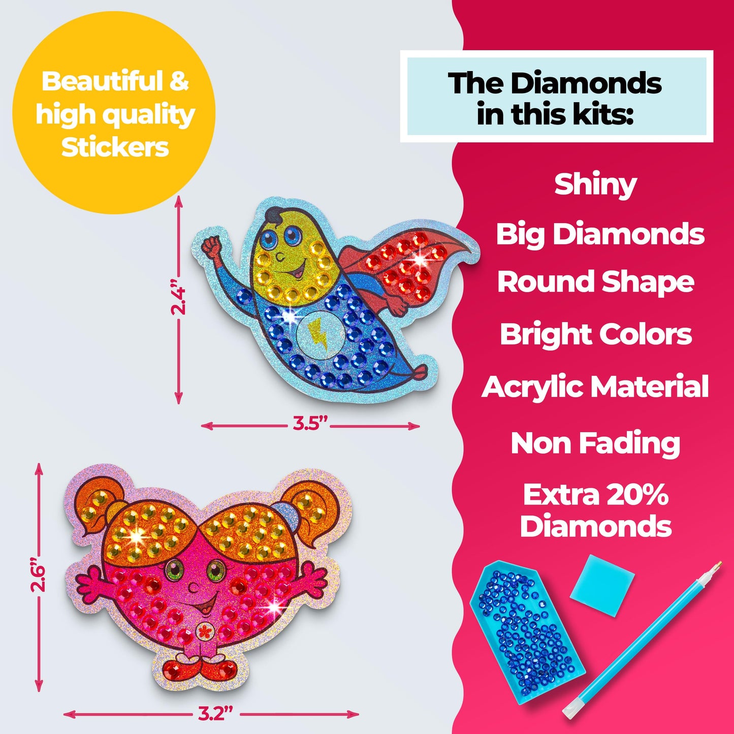 Halmolife Big Gem Diamond Painting Kits -19 Stickers, Keychain & Suncatcher DIY Kit - Diamond Art for Kids - Arts and Crafts for
