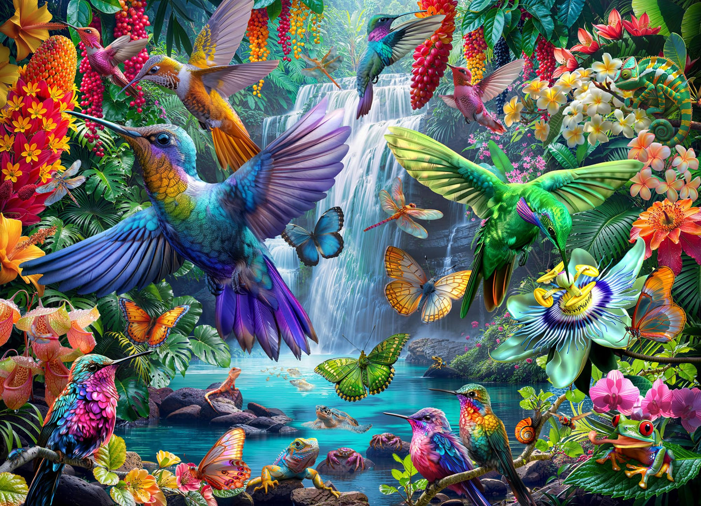 Hummingbirds Jigsaw Puzzle 1000 Piece by Vermont Christmas Company - Fully Interlocking & Randomly Shaped Pieces - 26 5/8 x 19 1/4