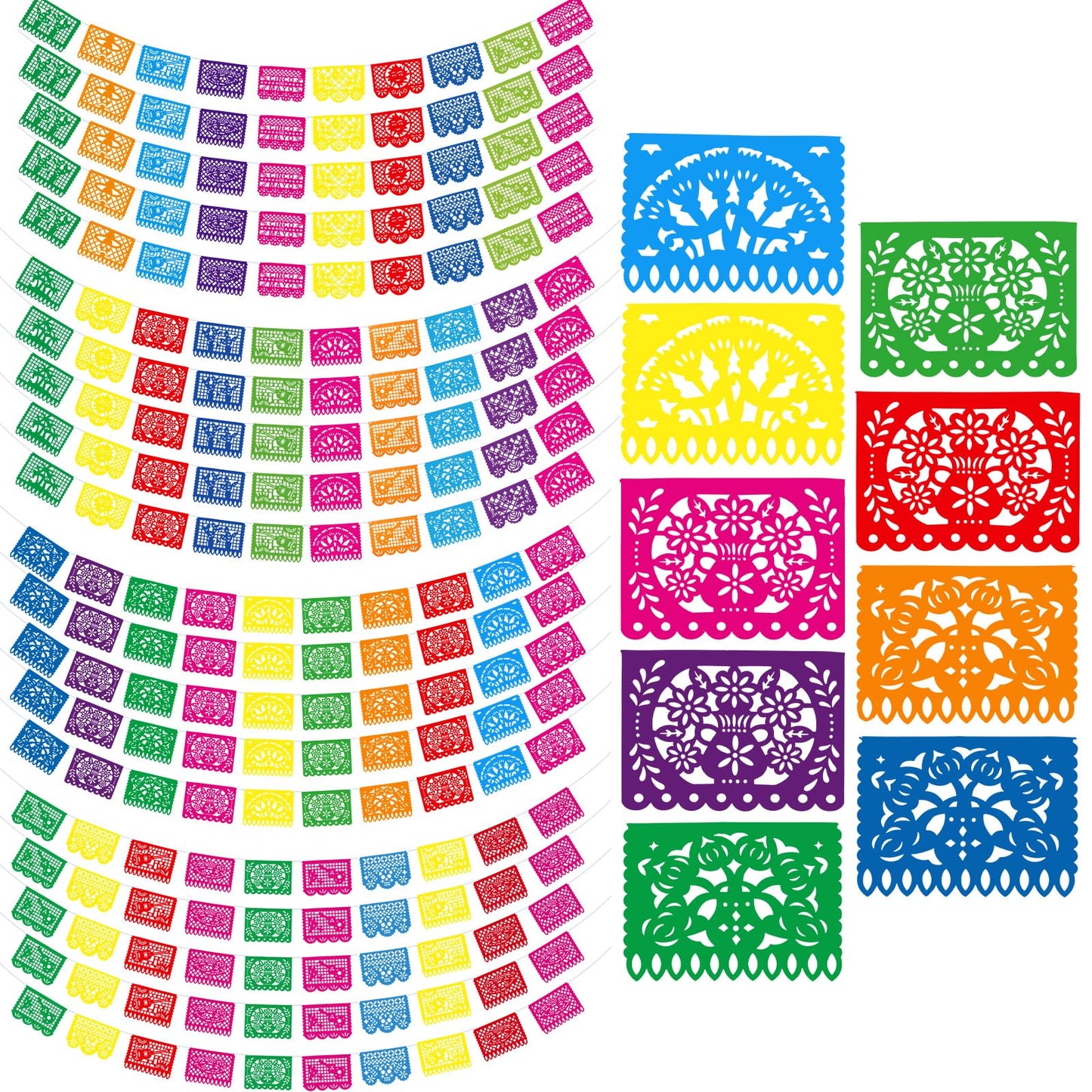 Boao 20 Packs 300 ft Mexican Party Decorations Fiesta Banner Plastic Papel Picado Banner Garland Cinco De Mayo Decor Dia De Los 