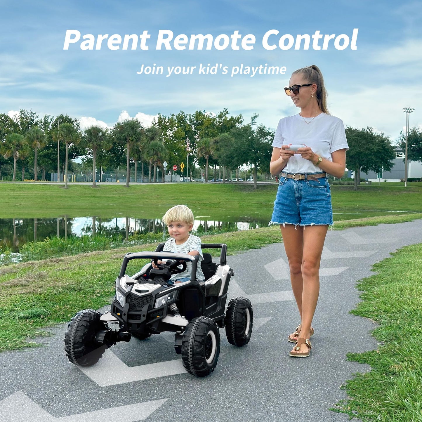 Outfunny 24V Kids Utv, 4Wd Electric Ride-On Toy Car For Kids W/Remote Control, 4X200W Motors, 5Mph Max Speed - White