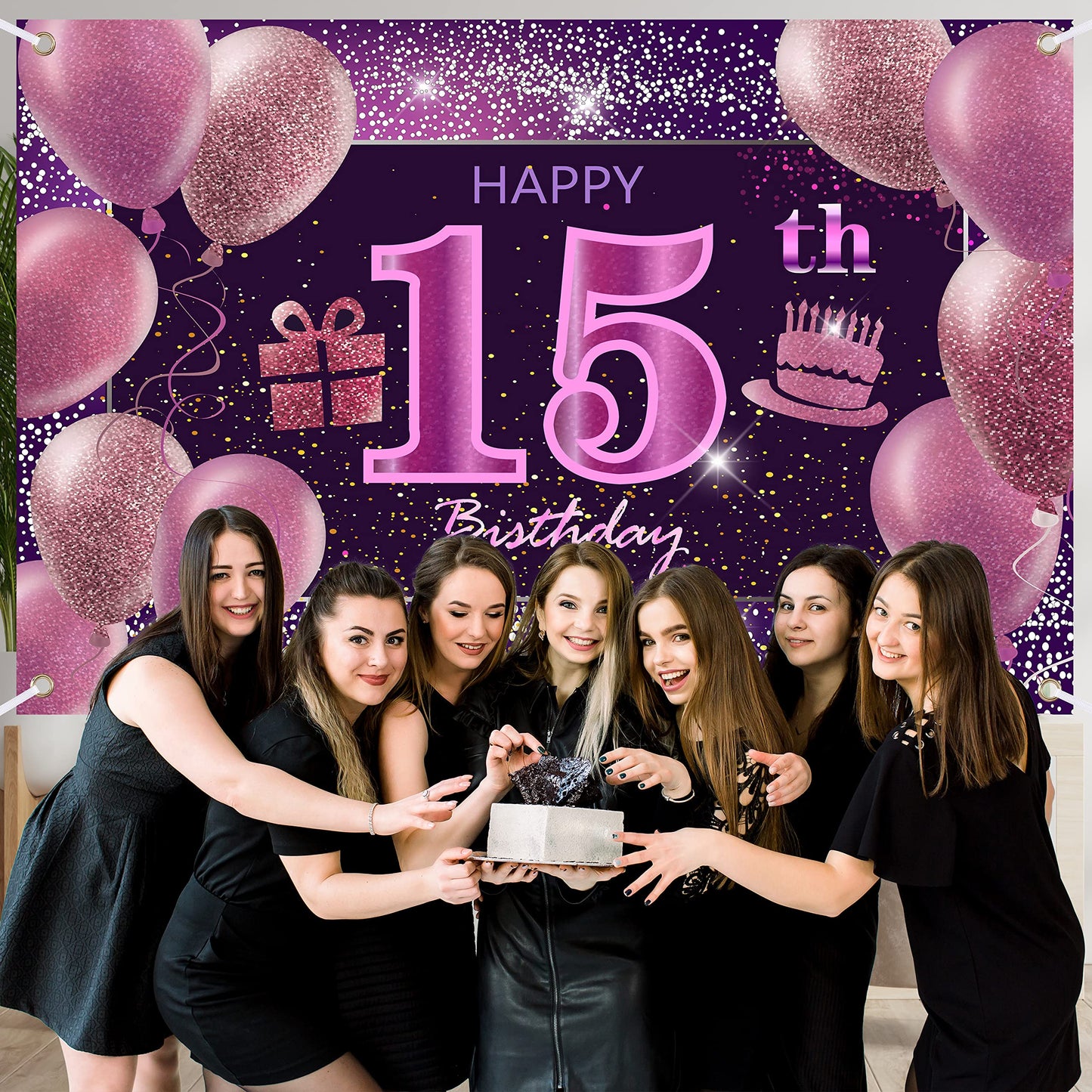 15Th Birthday Decorations For Girls Happy Birthday Banner Pink Decorations For A Party Birthday Backdrop For Women