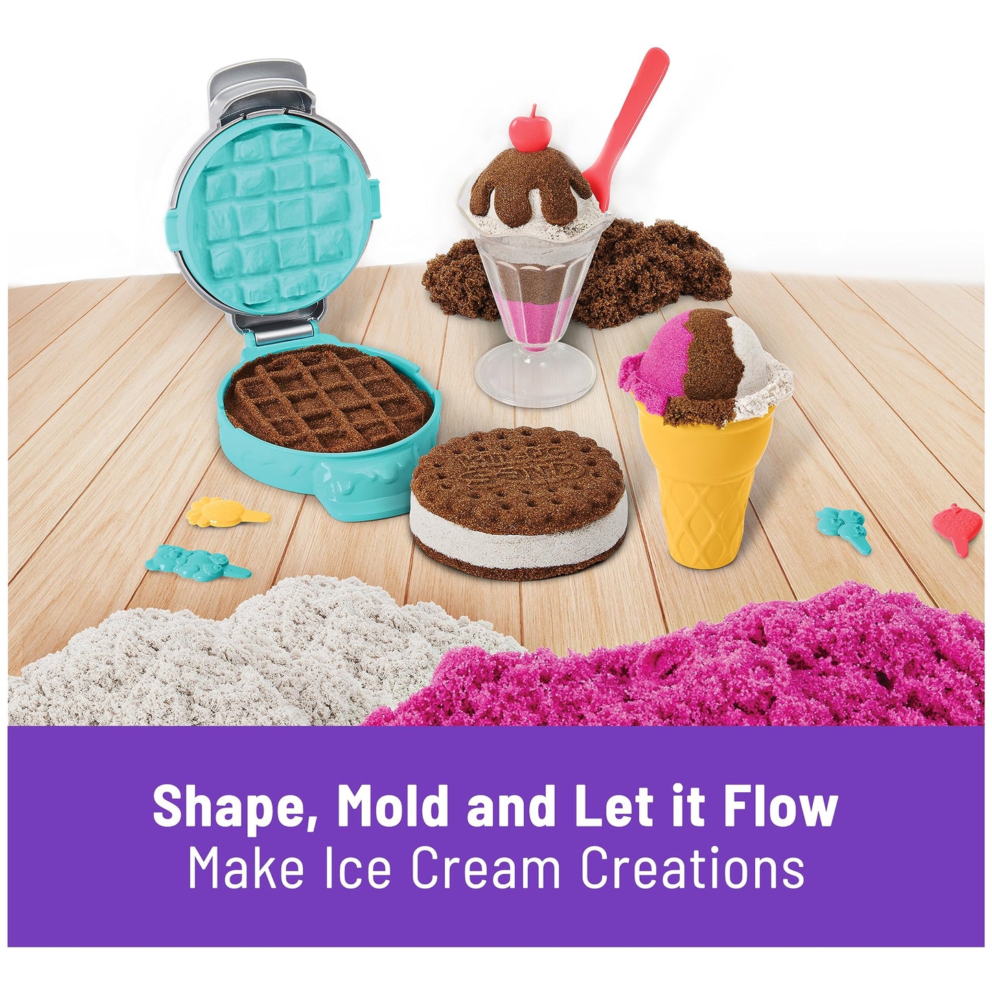 Kinetic Sand Scents Ice Cream Treats Playset, 3 Colors, 6 Tools, Sensory Toys for Kids Ages 3+