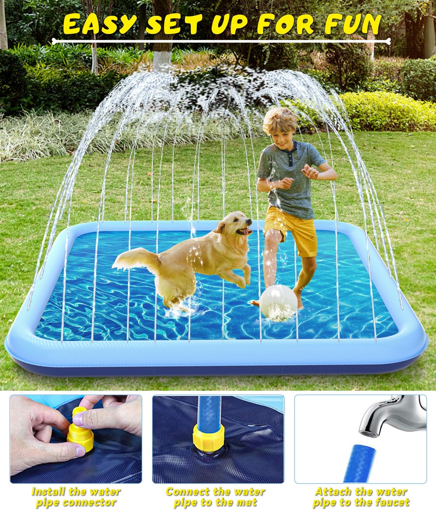 Epn Sprinkle Splash Pad, Extra Large Sprinkler Play Mat For Dogs & Kids, Thicker Wading Pool Summer Outdoor Water Toys (39 In)