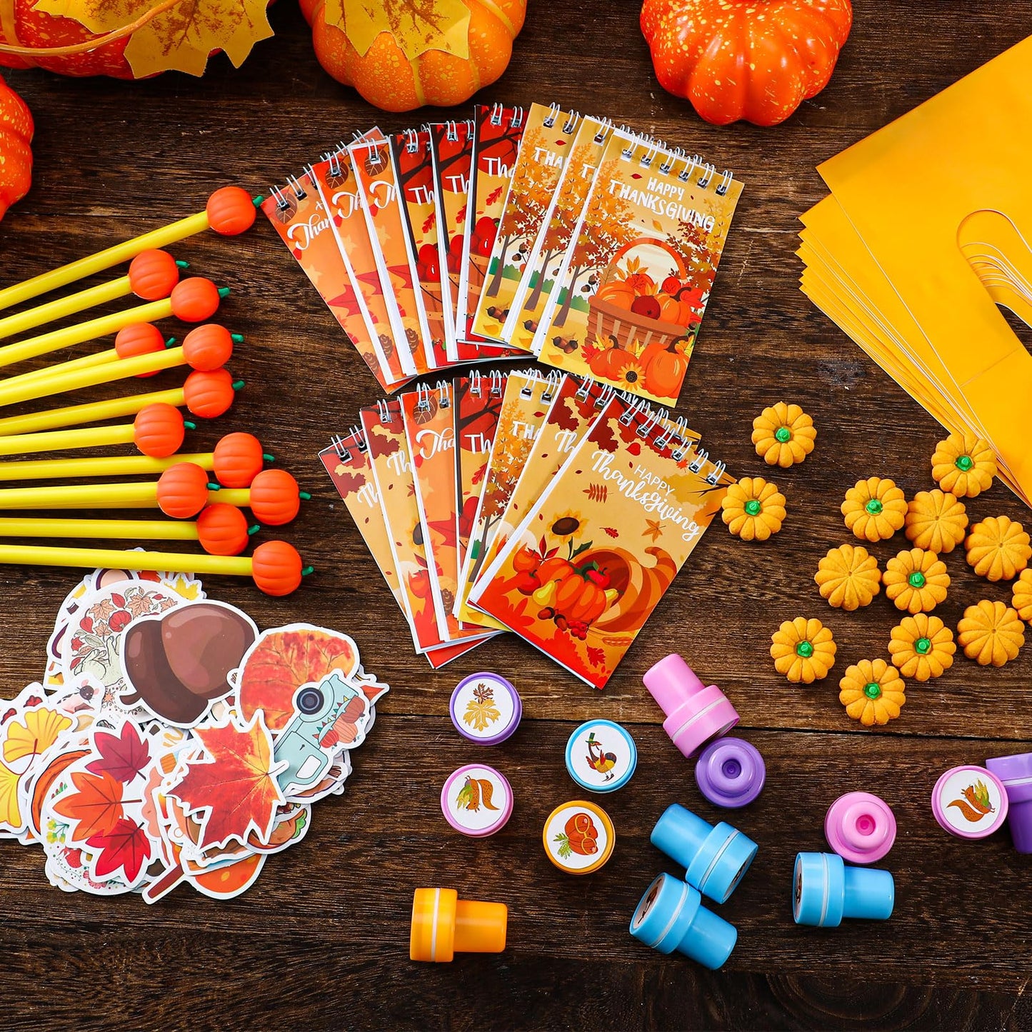 Saypacck 130 Pcs Fall Party Favors Thanksgiving Christian Party Gifts Pumpkin Maple Stationery Set Juses Treat Bags Fillers Mini