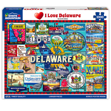 White Mountain I Love Delaware Puzzle 1000 Piece Collage Jigsaw Puzzles for Adults and Families