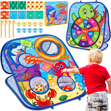 Ocean Bean Bag Toss Game Toy Outdoor Toss Game, Family Party Party Supplies For Kids, Gift For Boys Birthday Or Christmas For Toddlers Ages 3 4 5 6 Year Old (Ocean)