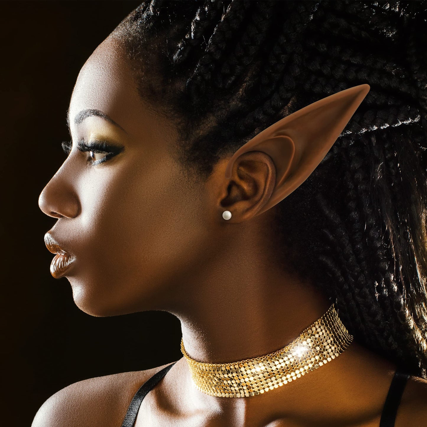 Freshme 2 Pairs Brown Elf Ears - Short And Long Fairy Ears Set Silicone Vampire Ears Anime Pixie Elven Ear Brown Skin For Women