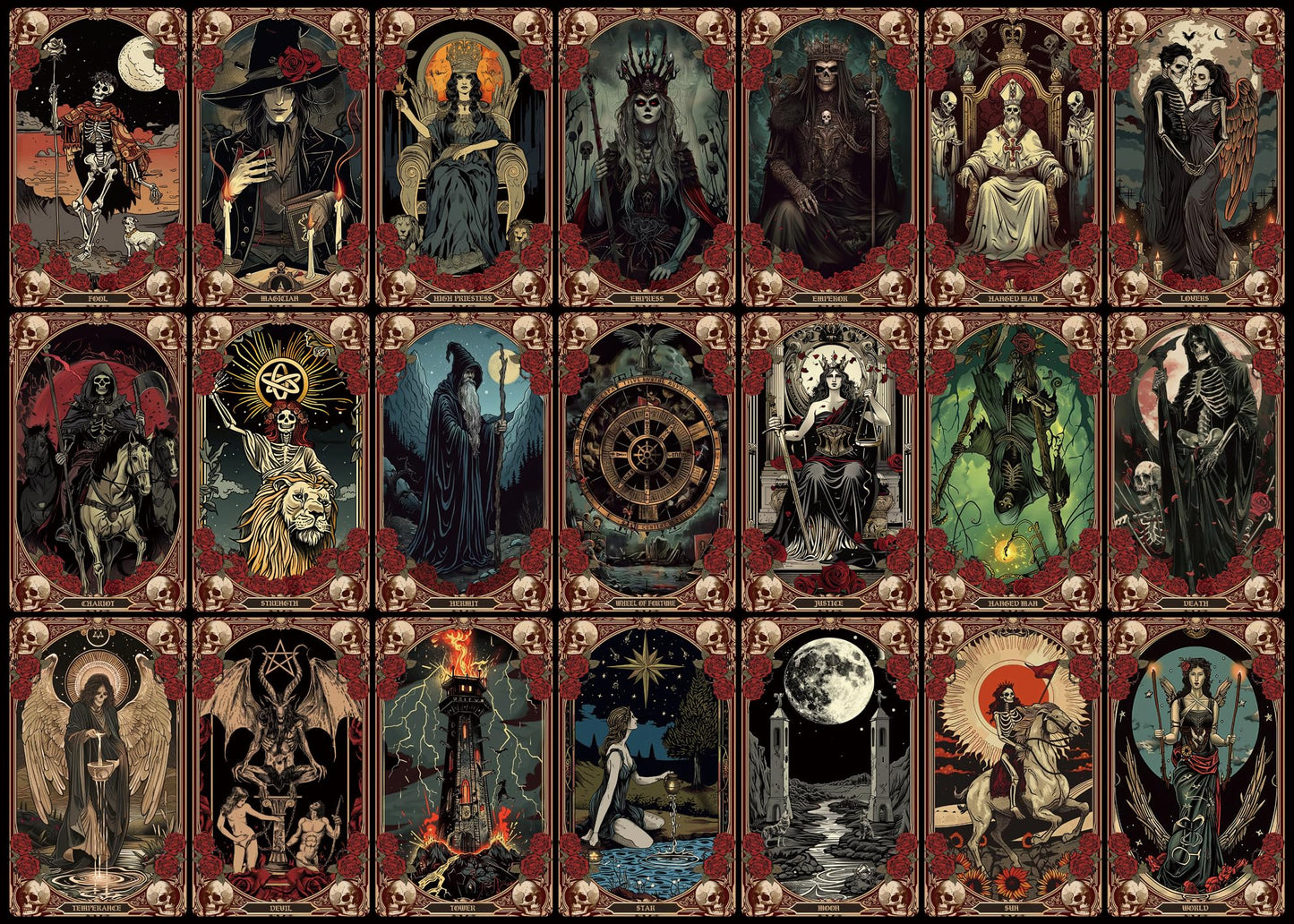 Buhah Tarot Cards Puzzle Halloween Spooky Witchy Goth Puzzle Horror Skeleton Puzzles For Adults 1000 Pieces Scary Skull Art Jigs