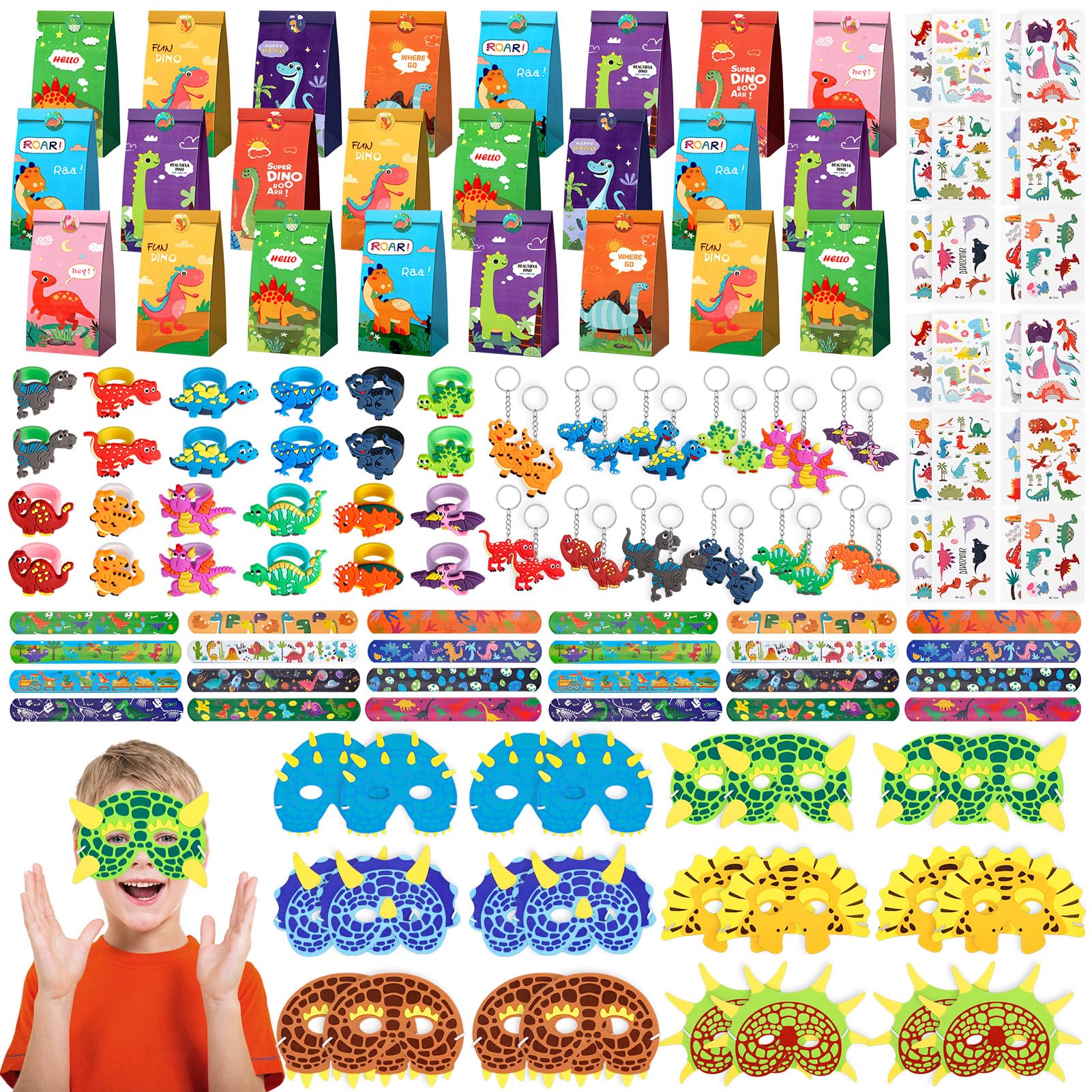 INNOCHEER Dinosaur Party Favors, Dinosaur Birthday Decorations 24 Pack Dinosaur Party Supplies Dinosaur Party Decorations, Dinos