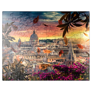 MyPuzzle Beautiful Sunset Over The City of Rome in The Evening - Premium 100 Piece Jigsaw Puzzle for Adults