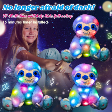 Cuteoy Blue Sloth Led Musical Stuffed Animal Light-Up Singing Plush Adjustable Volume Lullaby Plushies Birthday Christmas Toy Gifts For Kids Toddler Girls, 13'