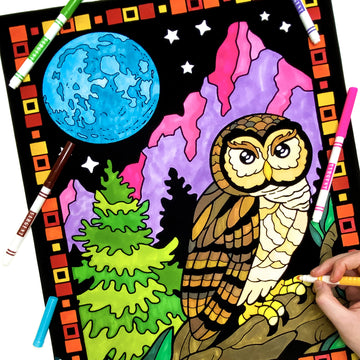 Midnight Owl Velvet Coloring Poster - All Ages Coloring for Kids, Toddlers, Teens, and Adults (Great for Arts and Crafts Colorin