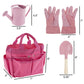 Hey! Play! Kid’S Garden Tool Set With Child Safe Shovel, Rake, Fork, Gloves, Watering Can And Canvas Tote- Mini Gardening Kit For Boys And Girls , Pink 4 X 7 X 6 Inches