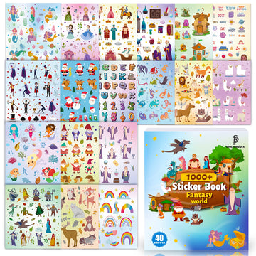 Sinceroduct Stickers For Kids - 40 Sheets Different Magic Fairy Tale Stickers, Sticker Book With 1000+ Cartoon Patterns, 20 Them