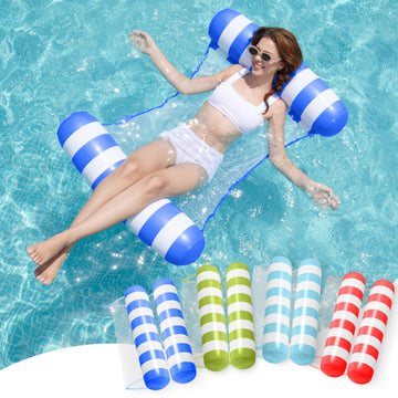 Sloosh 4 Packs Strip Type Hammock Pool Floats Adults, 4-In-1 Multi-Purpose Inflatable Pool Floaties Pvc Water Hammock Lounge (Bl