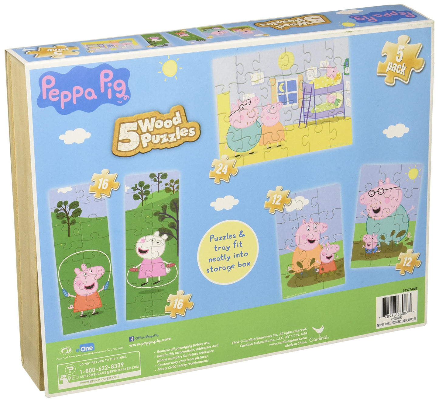 Peppa Pig 5 Wood Puzzles In Wooden Storage Box (Styles Will Vary)