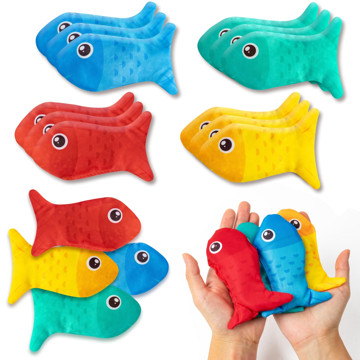 EYxsaxenk Fish Bean Bags for Tossing - 12Pcs Fish-Shaped Bean Bag Toss Game for Kids Outside Tossing Game Nylon Bean Bag Toy Indoor Outdoor Toy for Toddler Holiday Family Party tossing Game Supplies