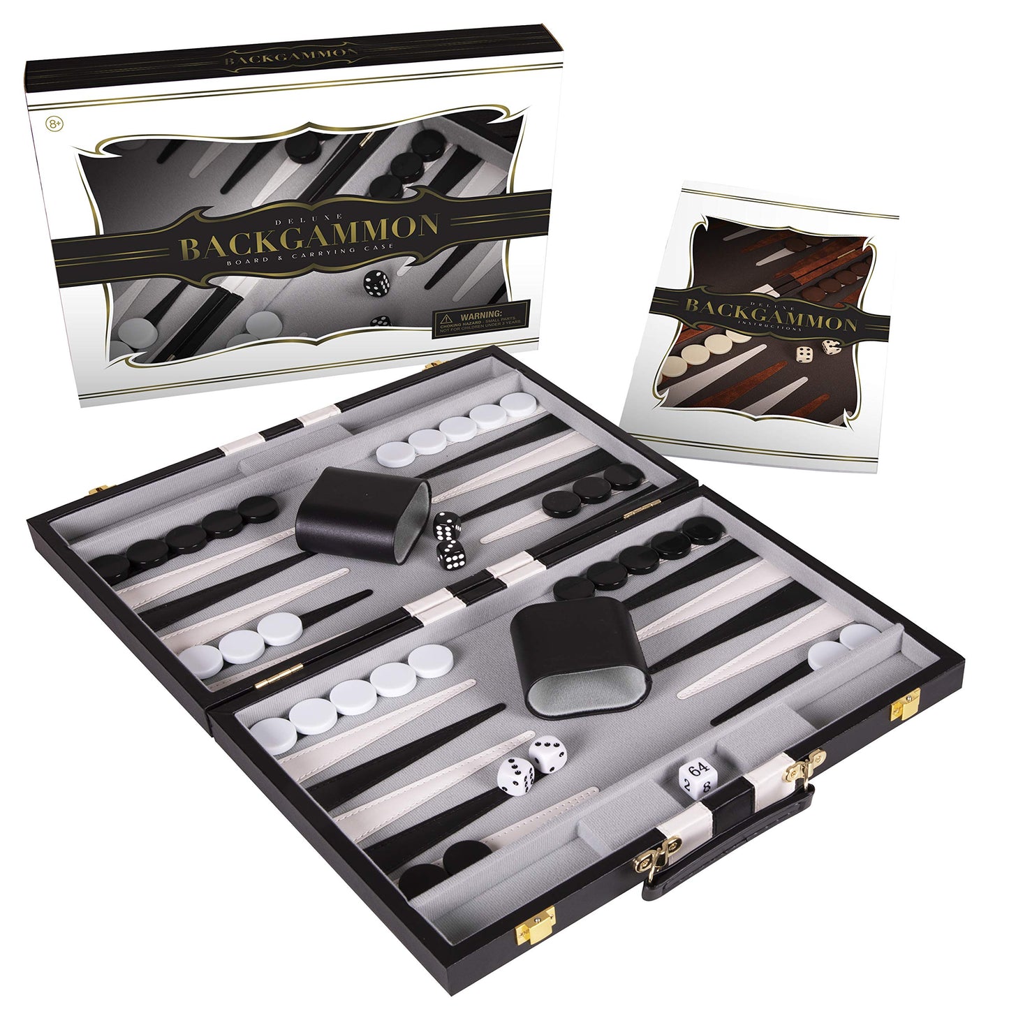 Backgn Set 15 inch  Medium - Classic Board Game for mature-themeds and Kids with enhanced Leather Case - Includes Strategy & Tip Guide (Black)