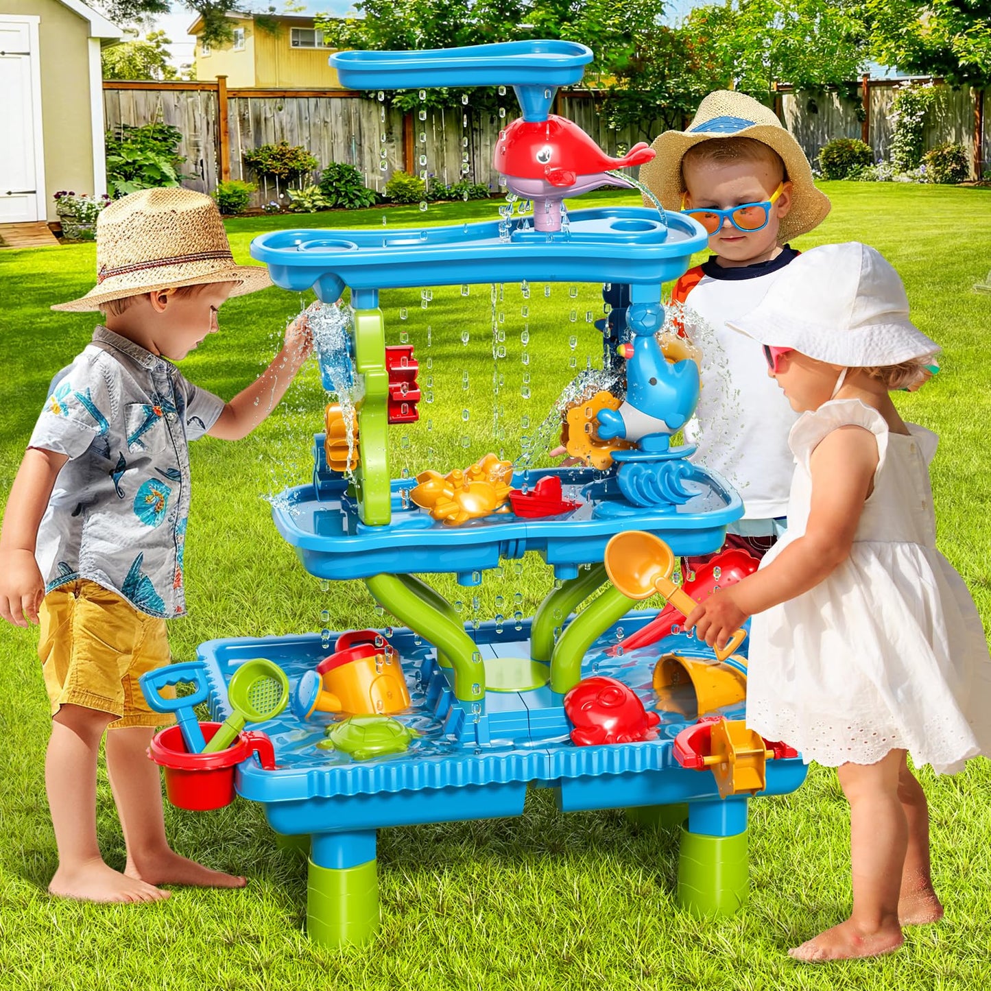 Watudou 4-Tier Sand And Water Table For Kids, Outdoor Splash And Play Activity Set For Boys And Girls Ages 3 4 5 6 7 8 Years, Su