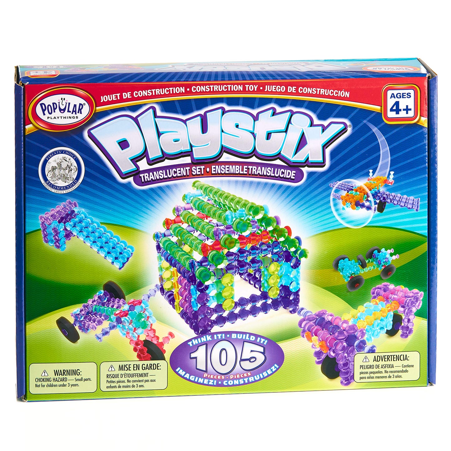 Popular Playthings Playstix Translucent Set Construction Toy Building Blocks 105 Piece Kit