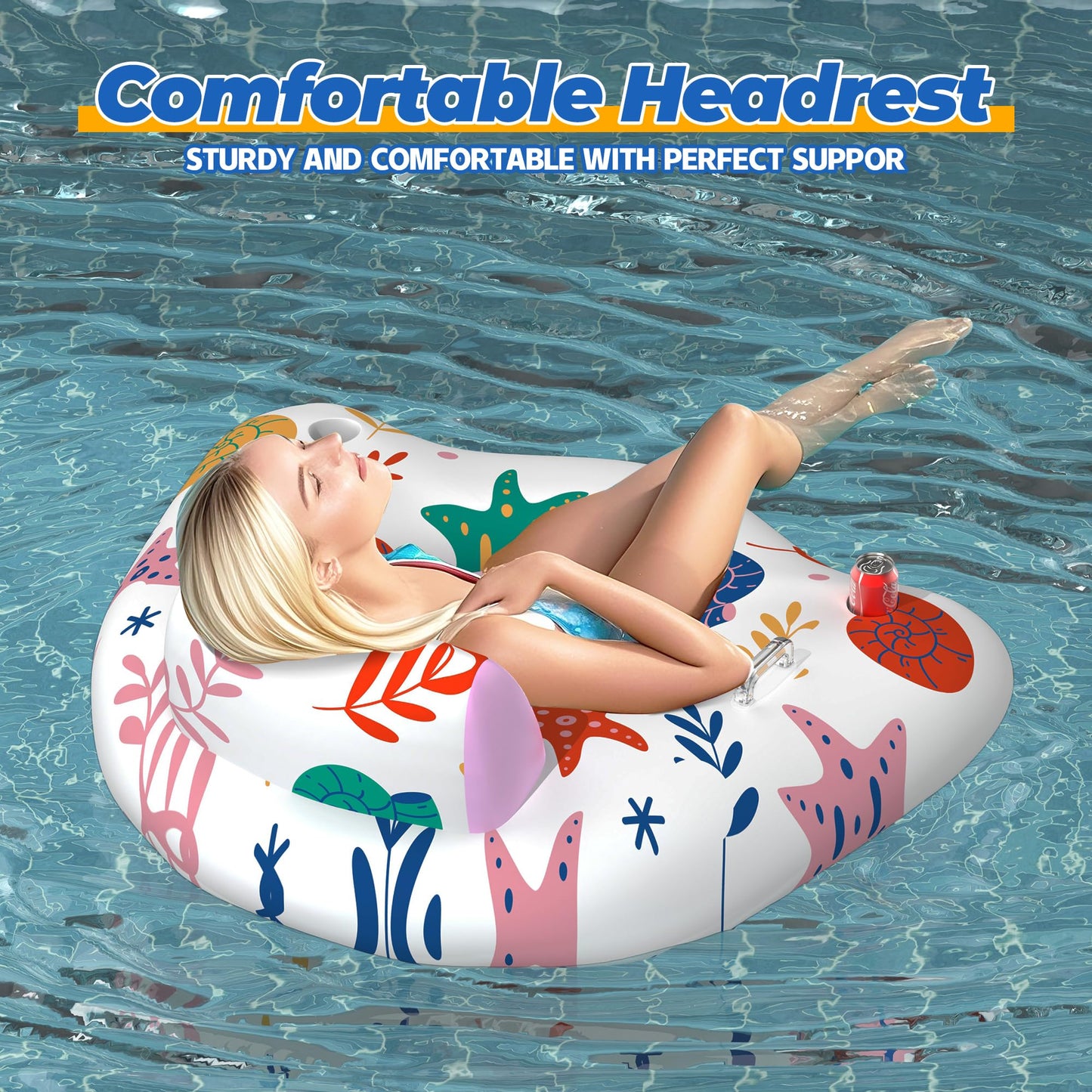 CACSPS Inflatable Pool Floats mature-themed  2 Pack Floating Lounge Chairs with Cup Holders  Heavy Duty Blow Up Pool Floats Chair for Summer Water Fun  Beach  Lake  or Pool Party (Blue+Pink)