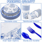 Durony 350 Pieces Blue & White Floral Party Supplies 7 Inch 9 Inch Disposable Elegant Flower Paper Plates Napkins Cups Tableware