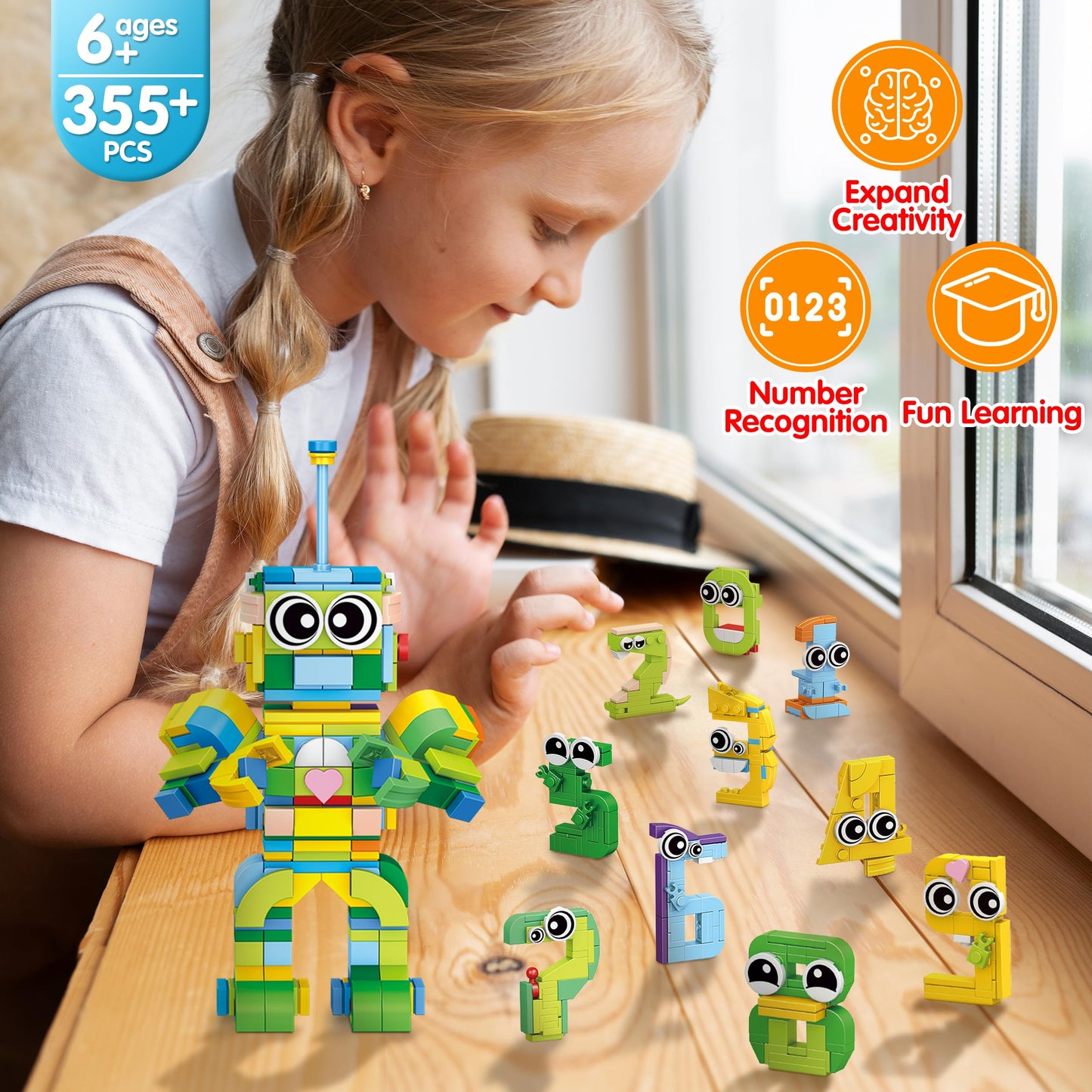 LINAYE 12 Pack Building Blocks Set - Number Learning Toys 355 PCS 12 in 1 Number Robots STEM Toys for Kids, Easter Stuffers Fill