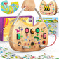 Montessori Busy Board For Baby, Busy Board For Toddlers Toys, Wooden Autism Sensory Toys With Animal Cards, Dinosaur Stickers, T
