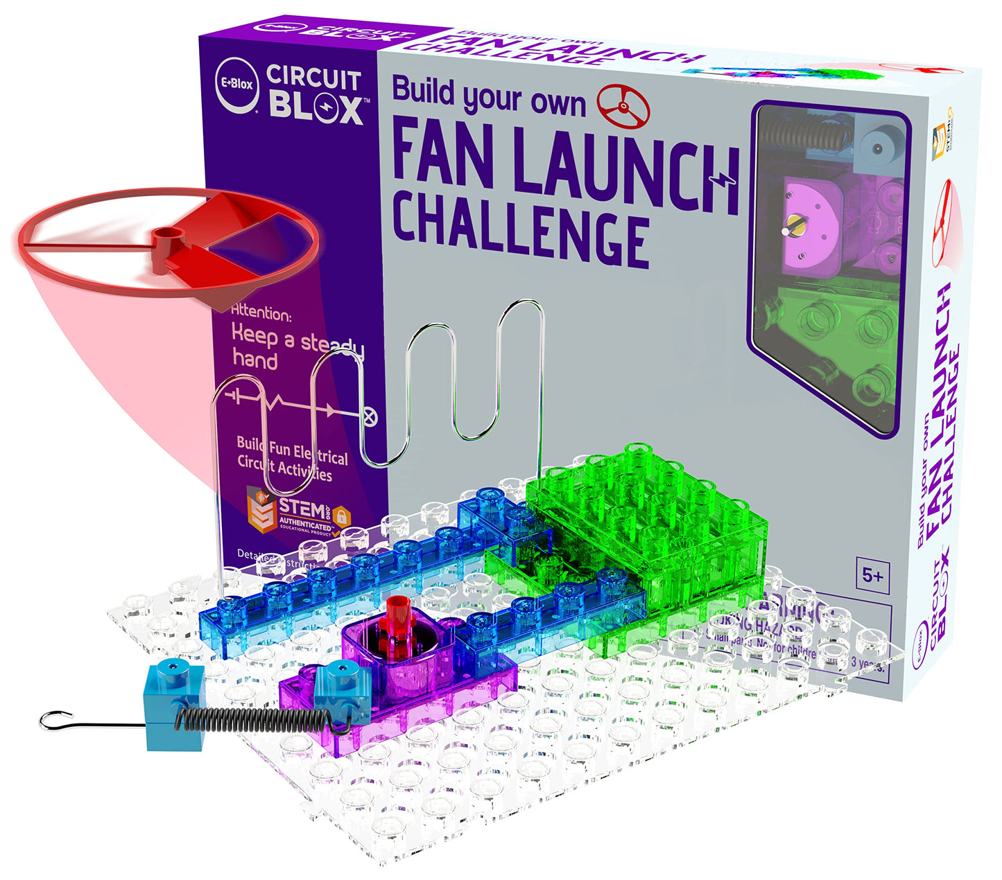 E-Blox Building Blocks Circuit Kit, Build Your Own Fan Launch Wire Maze Challenge, Steady Hand Wins, Friendly Competition, Ages 