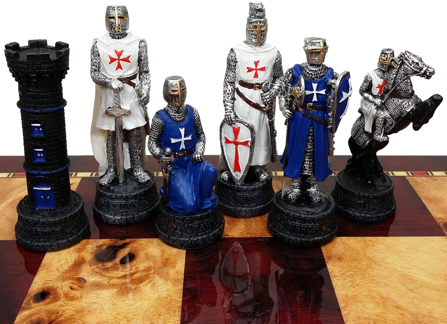 ALMA Medieval Times Knight Chess Men Set - Hand Painted Resin - Model HPL009 - Blue and White - No Board Included