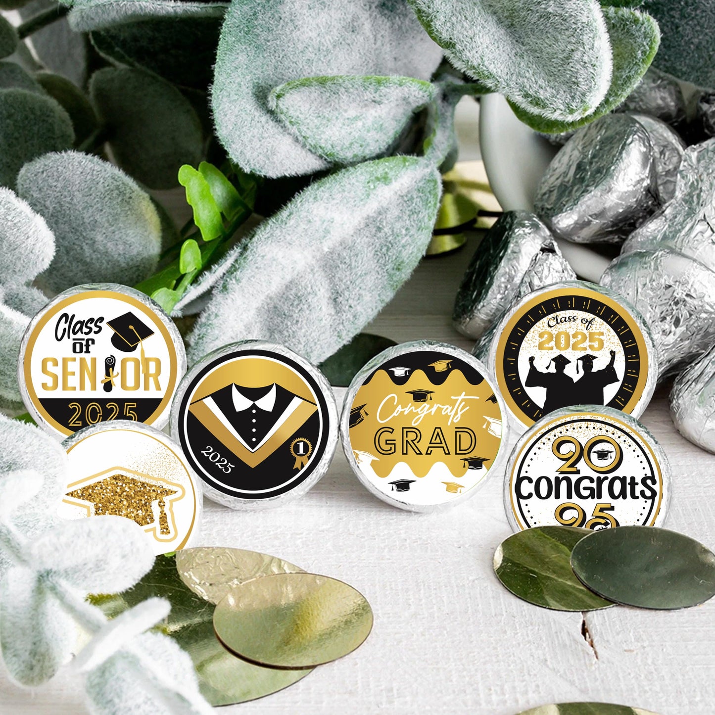 Gold and Black Graduation Party Favors Stickers for Chocolate Kisses, Congrats Grad Stickers Graduation Candy Stickers,Class of