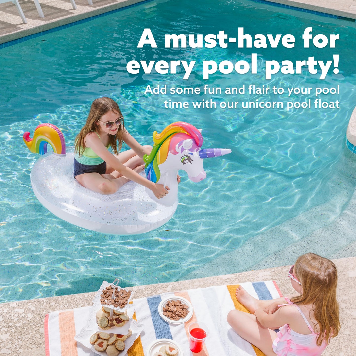 JOYIN Large Inflatable Unicorn Pool Float - Colorful Glitter Ride-On Raft for Kids, Perfect for Summer Pool Parties and Beach Fun