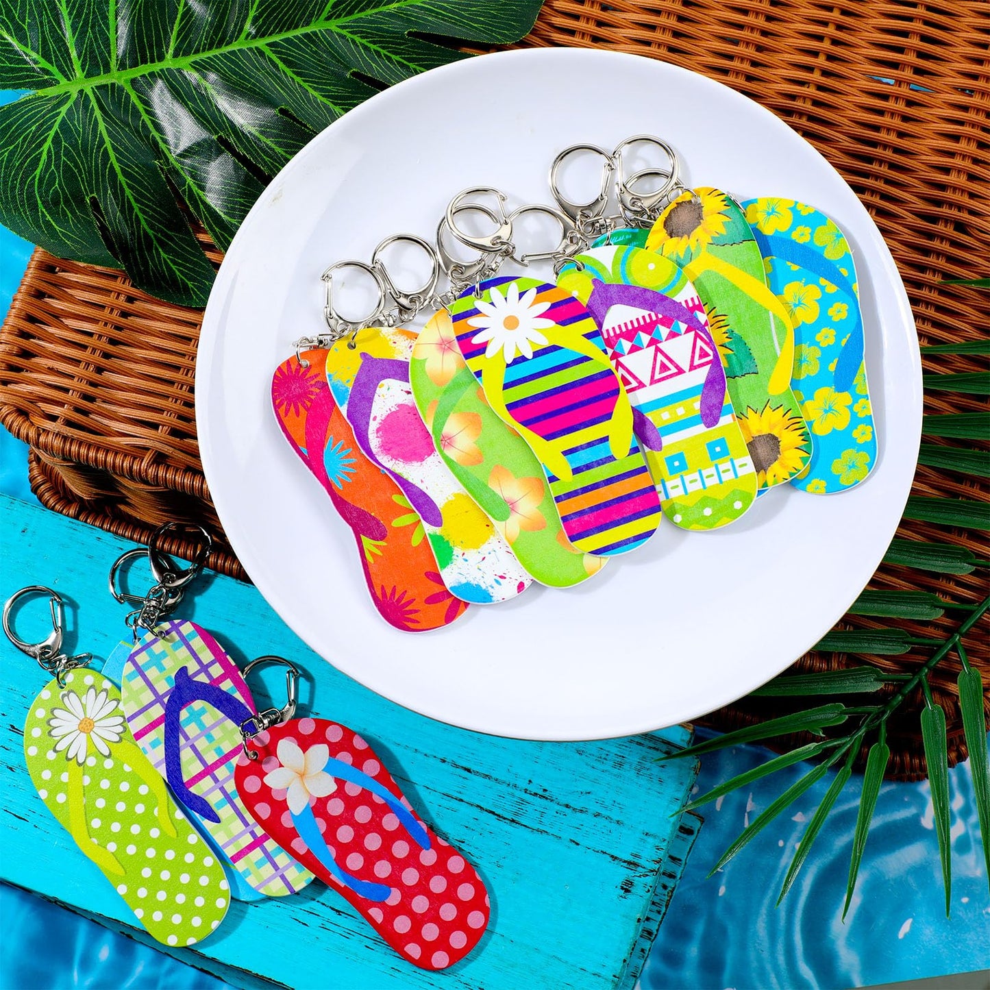 Bucherry 36 Pcs Beach Summer Party Favors Keychain Gifts Bulk Wooden Surfboard Sea Turtle Coconut Tree Christian Religious Key R