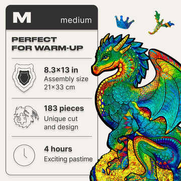 Unidragon Wooden Jigsaw Puzzles - Guarding Dragon, 183 Pcs, Medium 8.3' ?13, Beautiful Gift Package, Unique Shape Best Gift For Adults And Kids