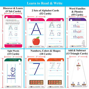 THINK2MASTER Premium Laminated Alphabet & Sight Words Flash Cards, PreK & Kindergarten, Multicolor, Model Read-001, Includes Dry Erase Markers