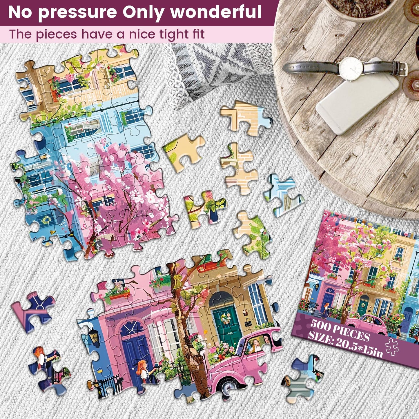 500 Pieces Jigsaw Puzzles For Adults, Beautiful Spring Street Puzzle For Adults Children Elderly, Recycled Paper Puzzle 500 Piec