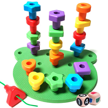 Kids Korner New & Improved Peg Board Stacking Toddler Toys Game Set - Lacing Fine Motor Skills For Ages 3 And Up - Matching Shapes With Pegs & Activity Ebook